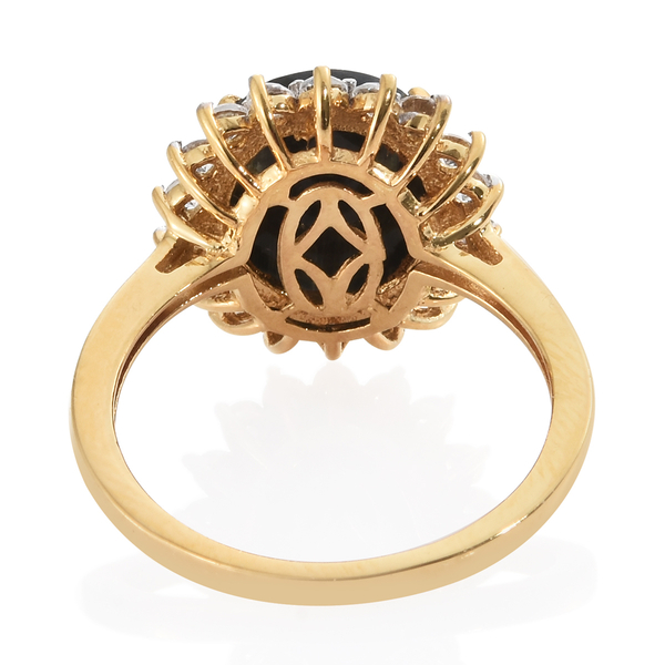Natural Spectrolite (Ovl 2.35 Ct), Natural Cambodian Zircon Ring in 14K Gold Overlay Sterling Silver 3.250 Ct.