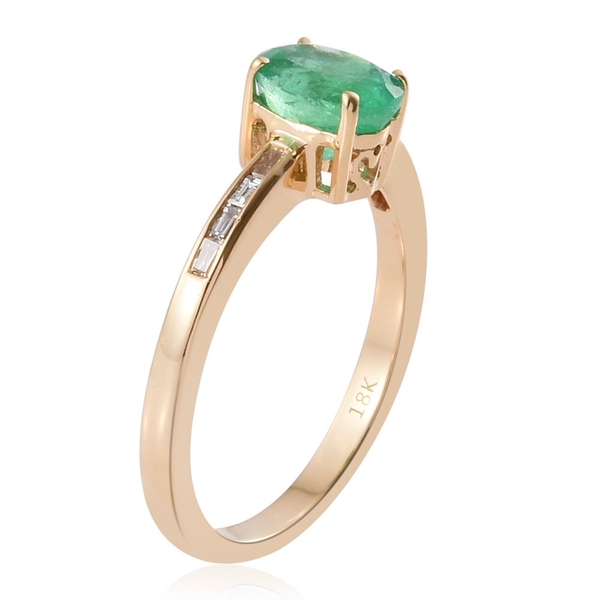 ILIANA 18K Yellow Gold AAA Boyaca Colombian Emerald (Ovl 1.06 Ct), Diamond (SI/G-H) Ring 1.150 Ct.