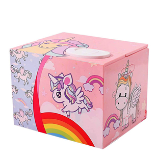 Coin Stealing Unicorn Money Box (Size 12x10x9cm) - 2xAA Batteries not included