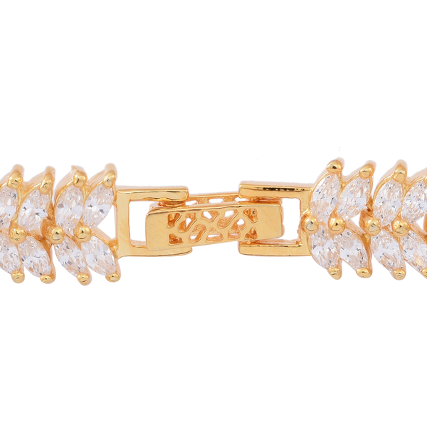 ELANZA AAA Simulated White Diamond (Mrq) Double Strand Bracelet (Size 7.5) in 14K Gold Overlay Sterling Silver