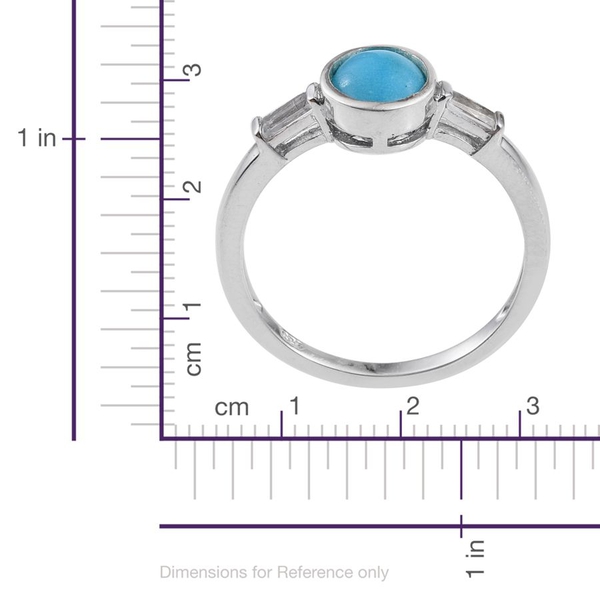 Arizona Sleeping Beauty Turquoise (Ovl 1.00 Ct), White Topaz Solitaire Ring in Platinum Overlay Sterling Silver 1.250 Ct.