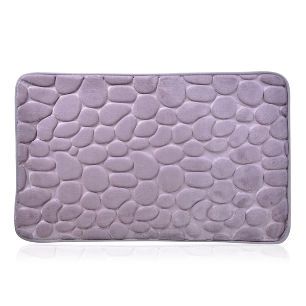 Set of 3 - Grey Colour Stone Pattern Bath Mat with Sponge Filling (Size 80x50, 44x38 and 40x38 Cm)