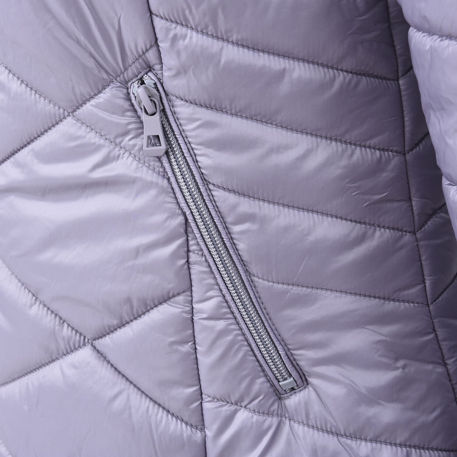 Solid Colour Women Long Puffer Coat with Two Zipper Pockets (Size XL 16 - 18) - Silver Grey