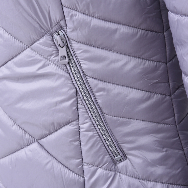 Solid Colour Women Long Puffer Coat with Two Zipper Pockets (Size XL 16 - 18) - Silver Grey