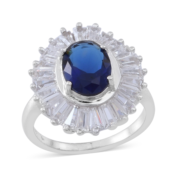 ELANZA AAA Simulated Tanzanite (Ovl), Simulated Diamond Ring in Rhodium Plated Sterling Silver