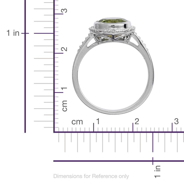 Hebei Peridot (Rnd 2.50 Ct), Diamond Ring in Platinum Overlay Sterling Silver 2.560 Ct.