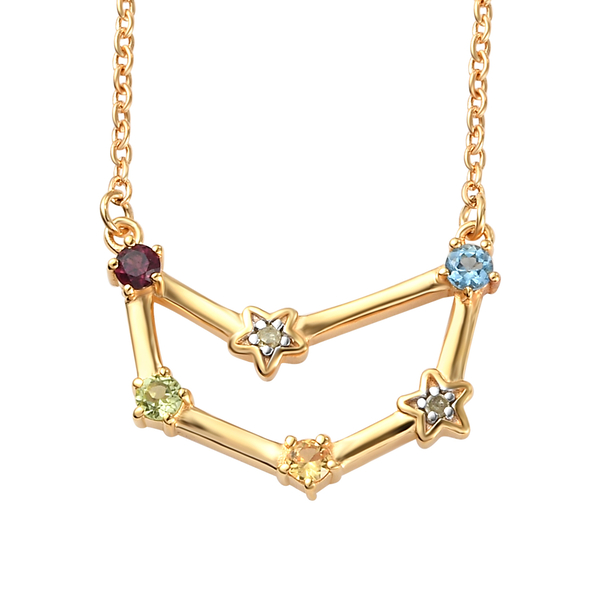Diamond and Multi Gemstones Necklace (Size 18 with 2 Inch Extender) in 14K Gold Overlay Sterling Sil