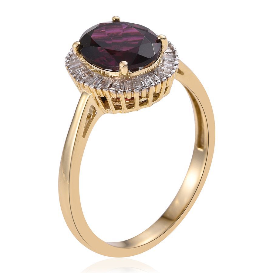 9K Y Gold AAA Odisha Rhodolite Garnet (Ovl 3.25 Ct), Diamond (I3/G-H) Ring 3.500 Ct.