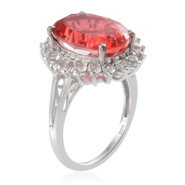 Padparadscha Colour Quartz (Ovl 8.50 Ct), White Topaz Ring in Platinum Overlay Sterling Silver 10.250 Ct.