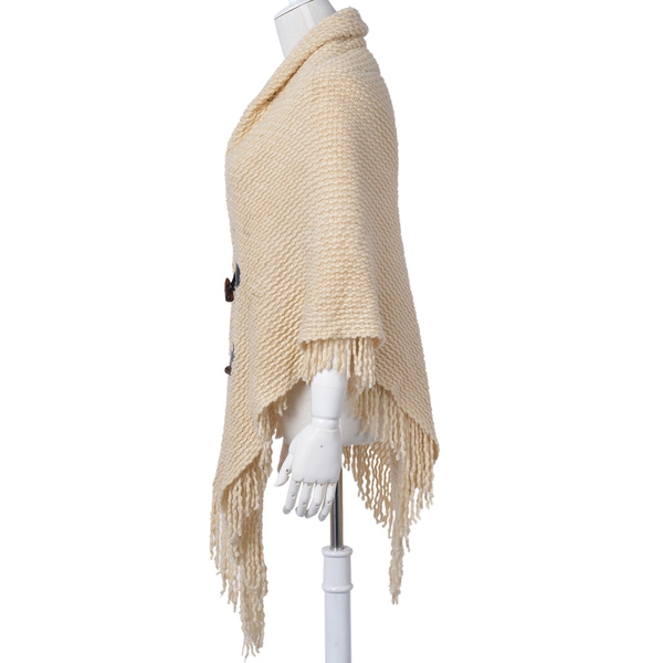 Cream Colour Knitted Poncho with Tassels (Free Size)