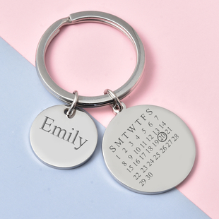 Personalised Engravable Disc Charm 30 Days Calendar Key Chain in Silver Tone