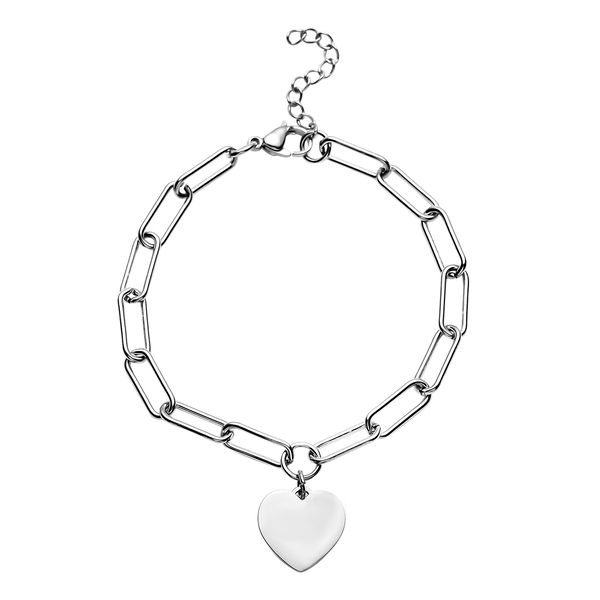 Paperclip Bracelet (Size - 7.5 With 1 Inch Extender) with Charm in Silver Tone