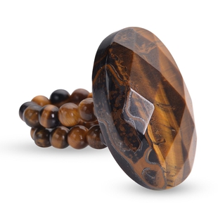 Yellow Tigers Eye Ring (Size P-T Stretchable) 56.00 Ct.