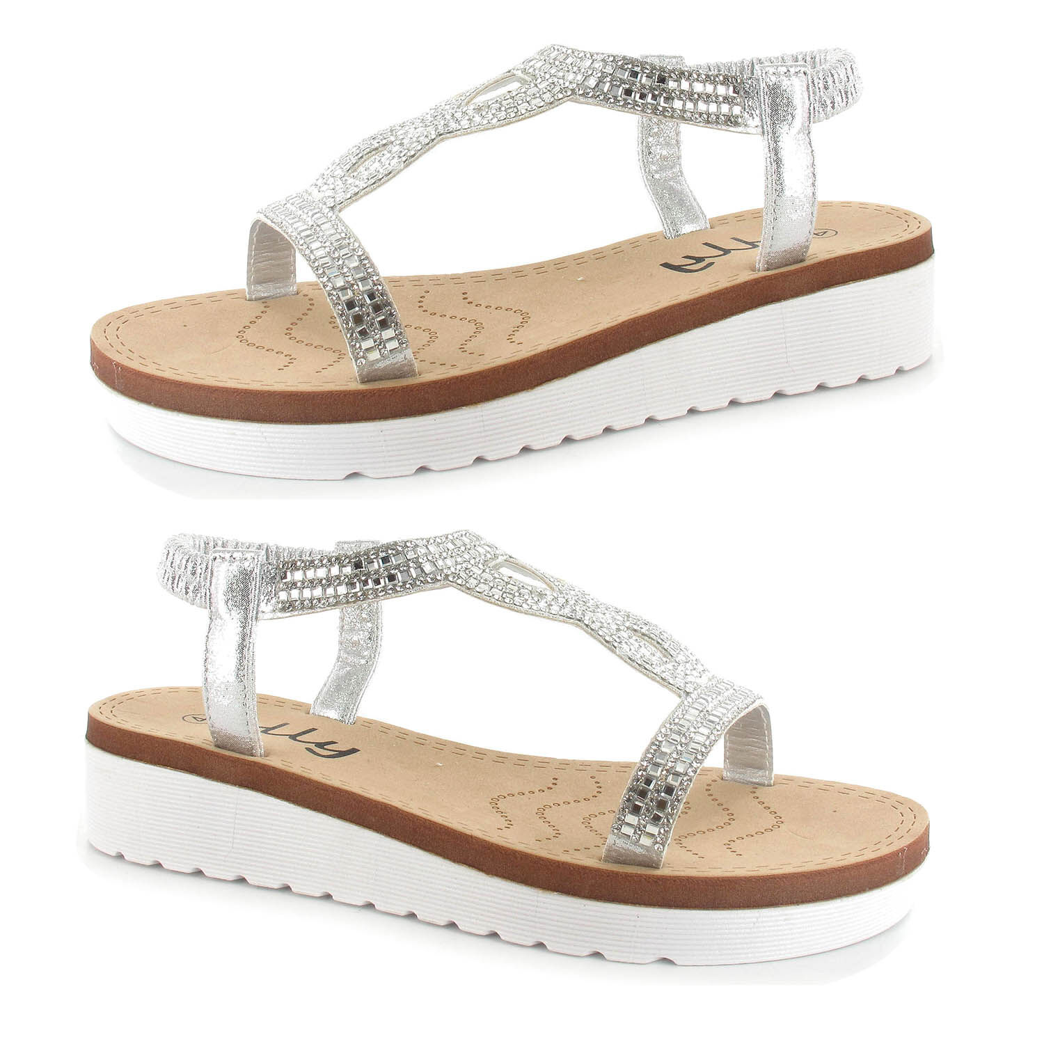 OLLY Belle Toe Post Low Wedge Sandal (Size 4) - Silver