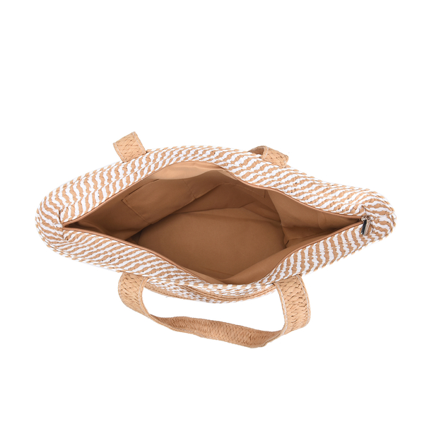 2 Piece Set - Handbag with Matching Hat Tote Bag and Zipper Closure (Size 48x30x17 Cm) - Biege & Khaki