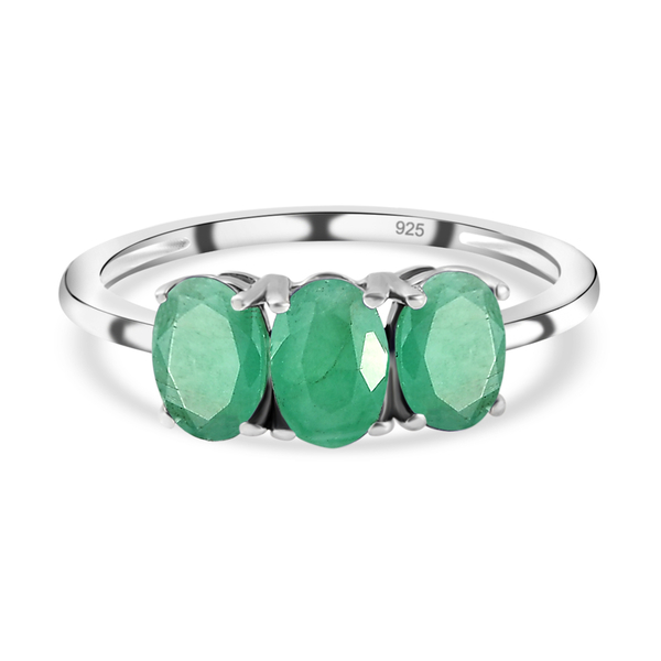 Socoto Emerald Trilogy Ring in Platinum Overlay Sterling Silver 1.30 Ct.