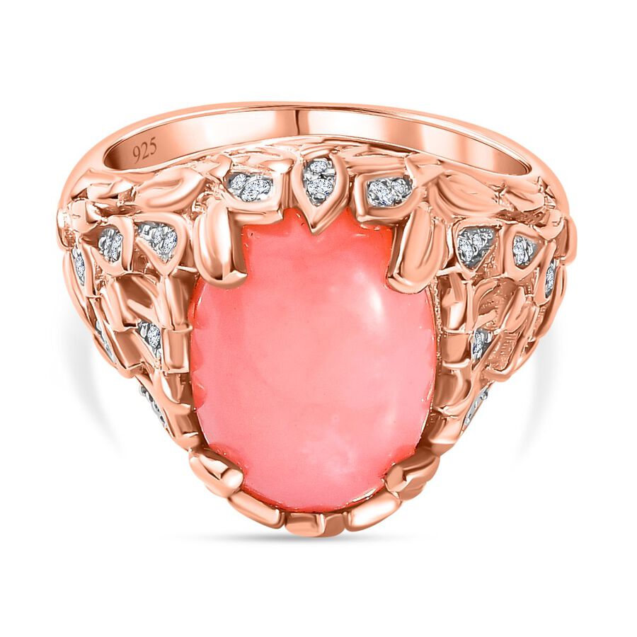GP Italian Garden Collection - Natural Pink Opal & Zircon Ring in 18K Rose Gold Vermeil Sterling Silver 5.00 Ct.