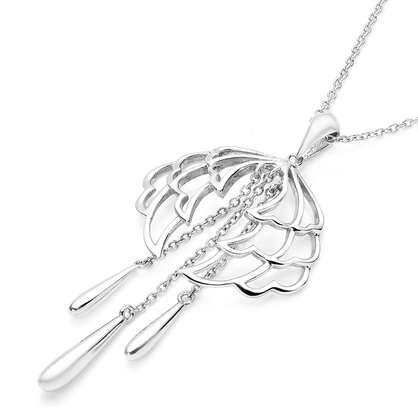 LucyQ Angel Wing Collection - Rhodium Overlay Sterling Silver Pendant with Chain (Size 18,20,24)