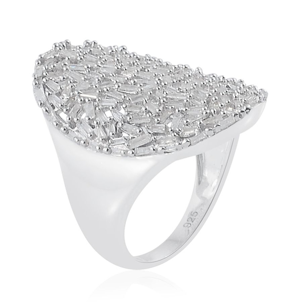 Designer Inspired Fire Cracker Diamond (Bgt) Cluster Ring in Platinum Overlay Sterling Silver 1.500 Ct.