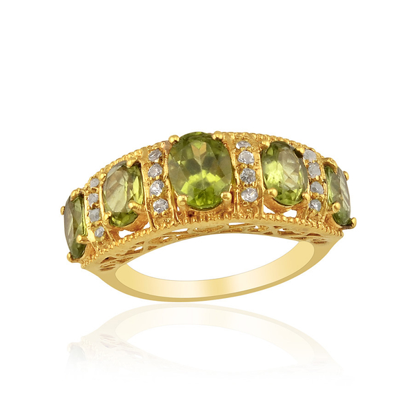 Hebei Peridot (Ovl 3.75 Ct), White Topaz Ring in 14K Gold Overlay Sterling Silver 4.000 Ct.