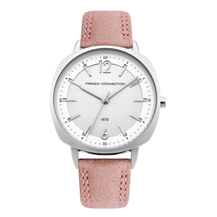 French Connection Quartz White Dial Watch with Pink Leather Strap