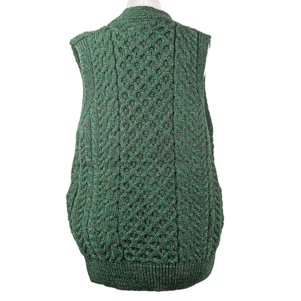 Carraig Donn  100% Wool Knitted Men Gilet with Pocket and Buttons - Green - S size