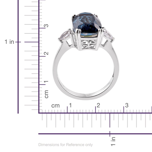 Indicolite Quartz (Cush 8.75 Ct), White Topaz Ring in Platinum Overlay Sterling Silver 9.500 Ct.