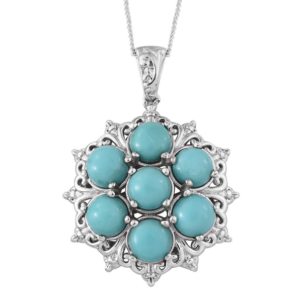 Sonoran Turquoise (Rnd) 7 Stone Pendant With Chain in Platinum Overlay Sterling Silver 5.250 Ct.