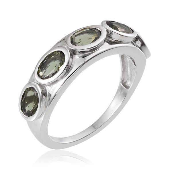 Bohemian Moldavite (Ovl) 5 Stone Ring in Platinum Overlay Sterling Silver 1.750 Ct.