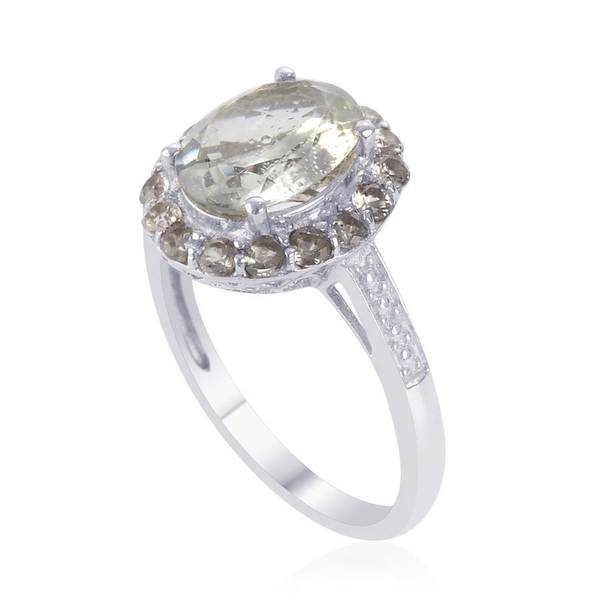 Green Sillimanite (Ovl 2.50 Ct), White Topaz Ring in Platinum Overlay Sterling Silver 3.000 Ct.