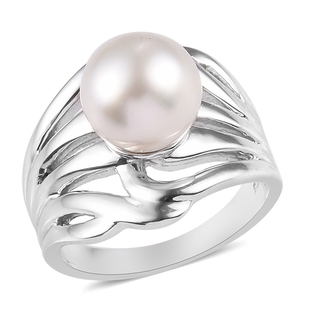 Royal Bali Collection - South Sea Pearl Ring in Platinum Overlay Sterling Silver