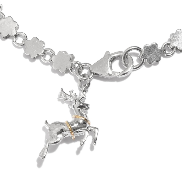 Reindeer Christmas Charm Silver Bracelet in Platinum Overlay Size 7.5, Silver wt 5.48 Gms.