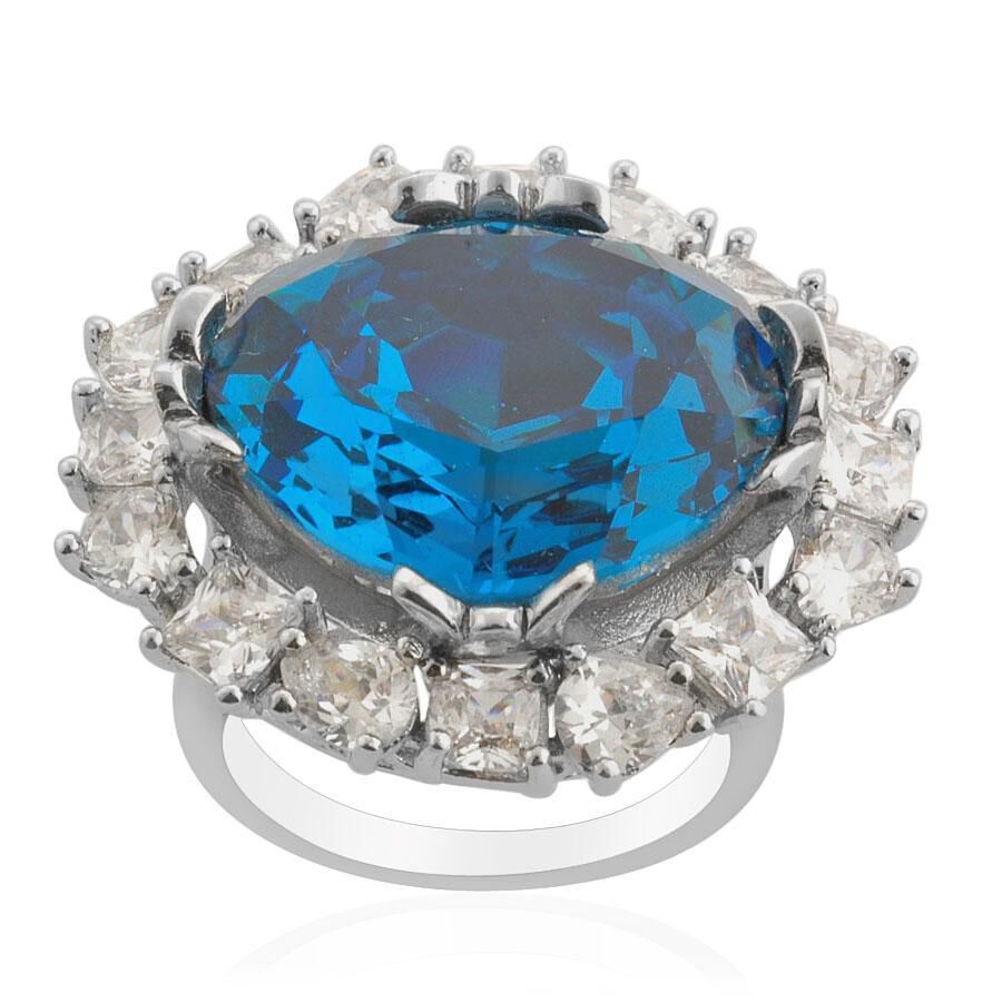 HOPE DIAMOND REPLICA Ring Made With Simulated Tanzanite and Simulated White Diamond in Platinum Bond