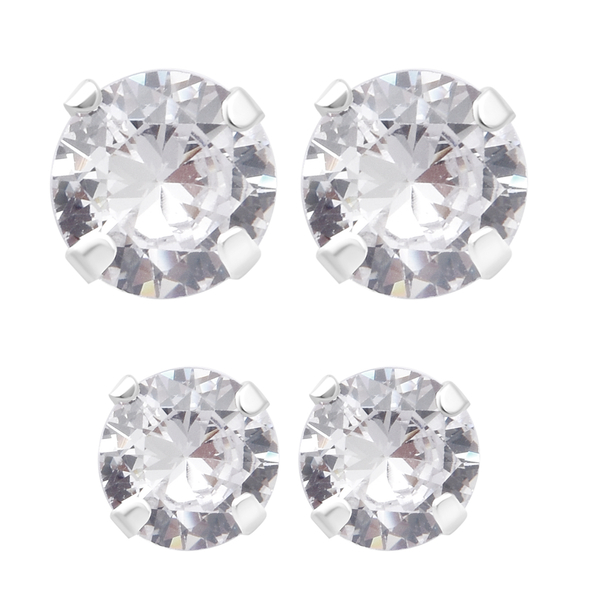 Set of 2 - ELANZA Simulated Diamond Stud Earrings (with Push Back) in Sterling Silver
