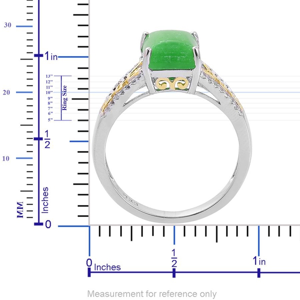 Chinese Green Jade (Oct 3.75 Ct), White Topaz Ring in Yellow Gold Overlay and Sterling Silver 3.930 Ct.