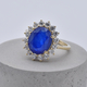 9K Yellow Gold Tanzanian Blue Spinel and Natural Cambodian Zircon Halo Ring 4.74 Ct.