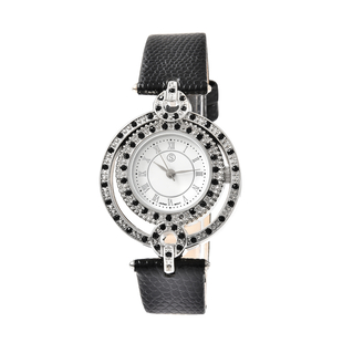 STRADA Japanese Movement White Dial Black Austrian Crystal Studded Ladies Water Resistant Watch with