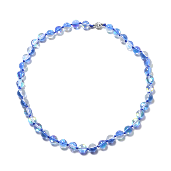 One Time Deal- Simulated Blue Mystic Glass (Rnd 9-11mm) Beads Necklace (Size 20) with Magnetic Lock