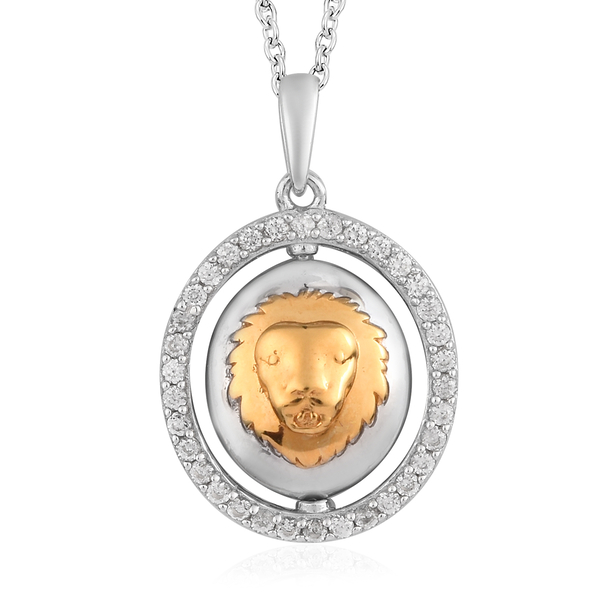 Natural Cambodian Zircon Zodiac-Leo Pendant with Chain (Size 20) in Yellow Gold and Platinum Overlay