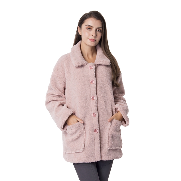 New Season Designer Inspired Teddy Faux Fur Coat in Dusky Pink