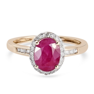 9K Yellow Gold  AA Ruby and Diamond Ring 1.81 Ct.