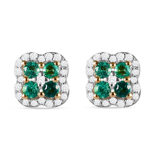 9K Yellow Gold  AAA   Zambian Emerald ,  White Diamond  I3 Cluster Earring with Push Back, Gold Wt. 1.27 Gms