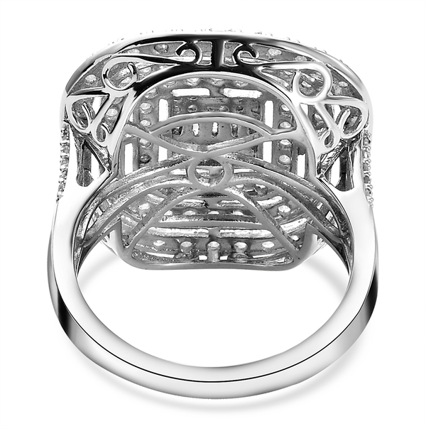 Diamond Cluster Ring in Platinum Overlay Sterling Silver 2.04 Ct, Silver Wt 5.56 Gms