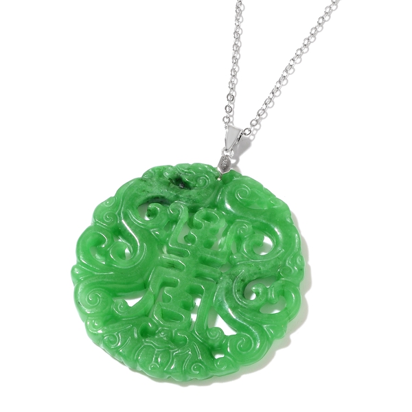 One Time Deal- Carved Green Jade Chinese Symbol Auspicious Clouds and Longevity Pendant with Chain i