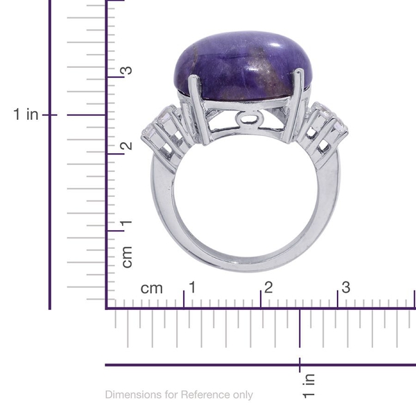 Charoite (Rnd 14.50 Ct), White Topaz Ring in Platinum Overlay Sterling Silver 14.750 Ct.