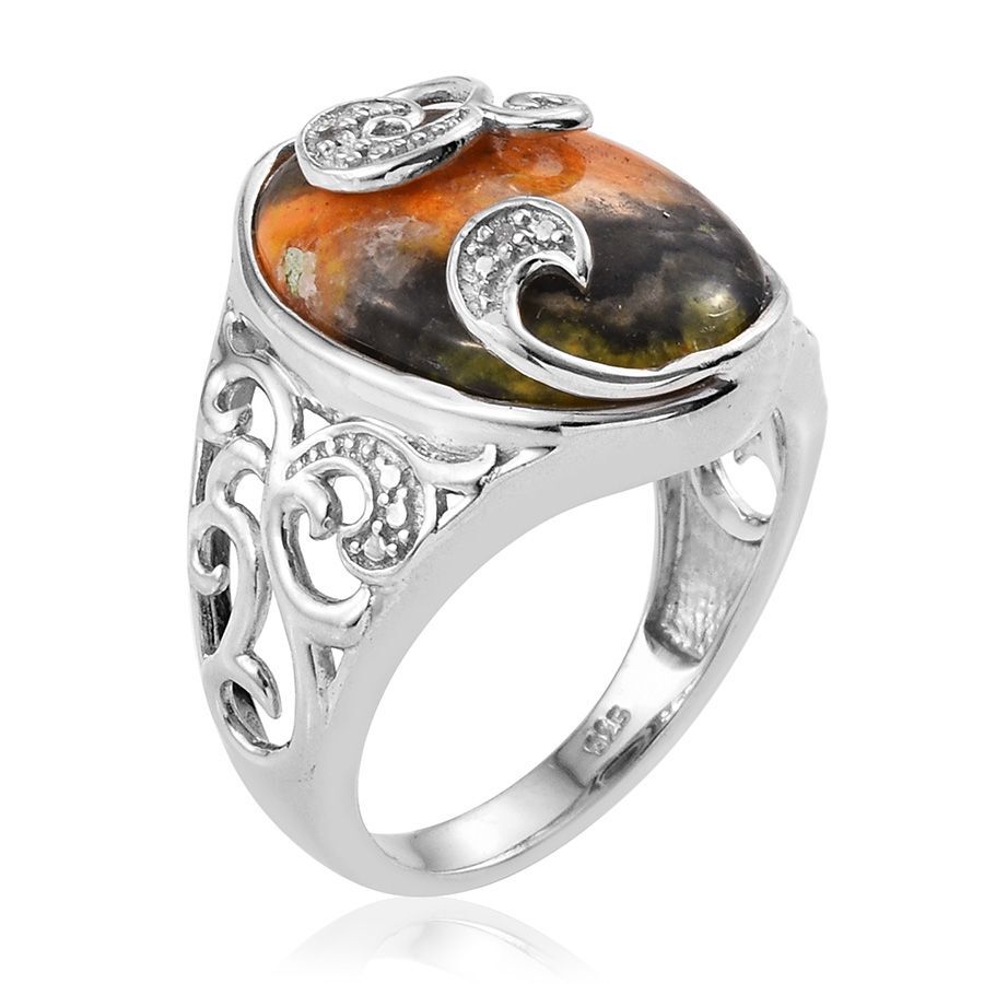 Bumble Bee Jasper (Ovl), Diamond Ring in Platinum Overlay Sterling Silver 9.250 Ct.