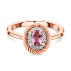 Pink Tourmaline and Natural Cambodian Zircon Ring (Size O) in Rose Gold Overlay Sterling Silver