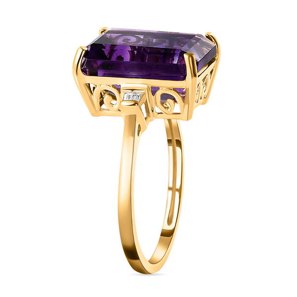 9K Yellow Gold AA Moroccan Amethyst and Diamond Ring 7.44 Ct.