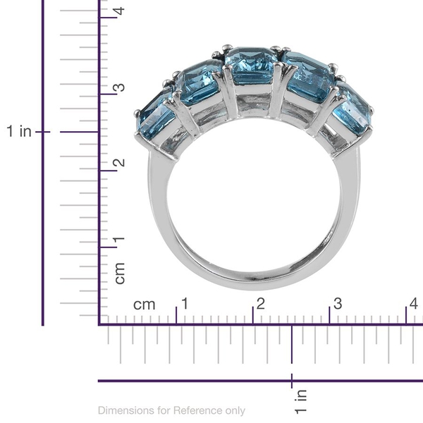Electric Swiss Blue Topaz (Oct) 5 Stone Ring in Platinum Overlay Sterling Silver 5.500 Ct.