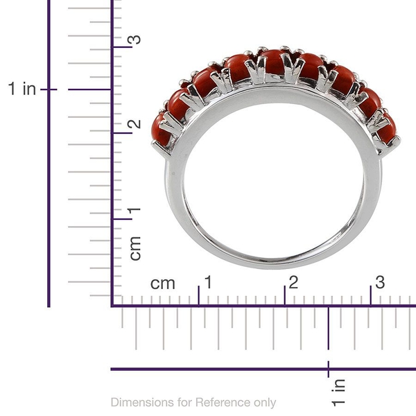 Natural Mediterranean Coral (Sqr) Half Eternity Ring in Platinum Overlay Sterling Silver 1.250 Ct.
